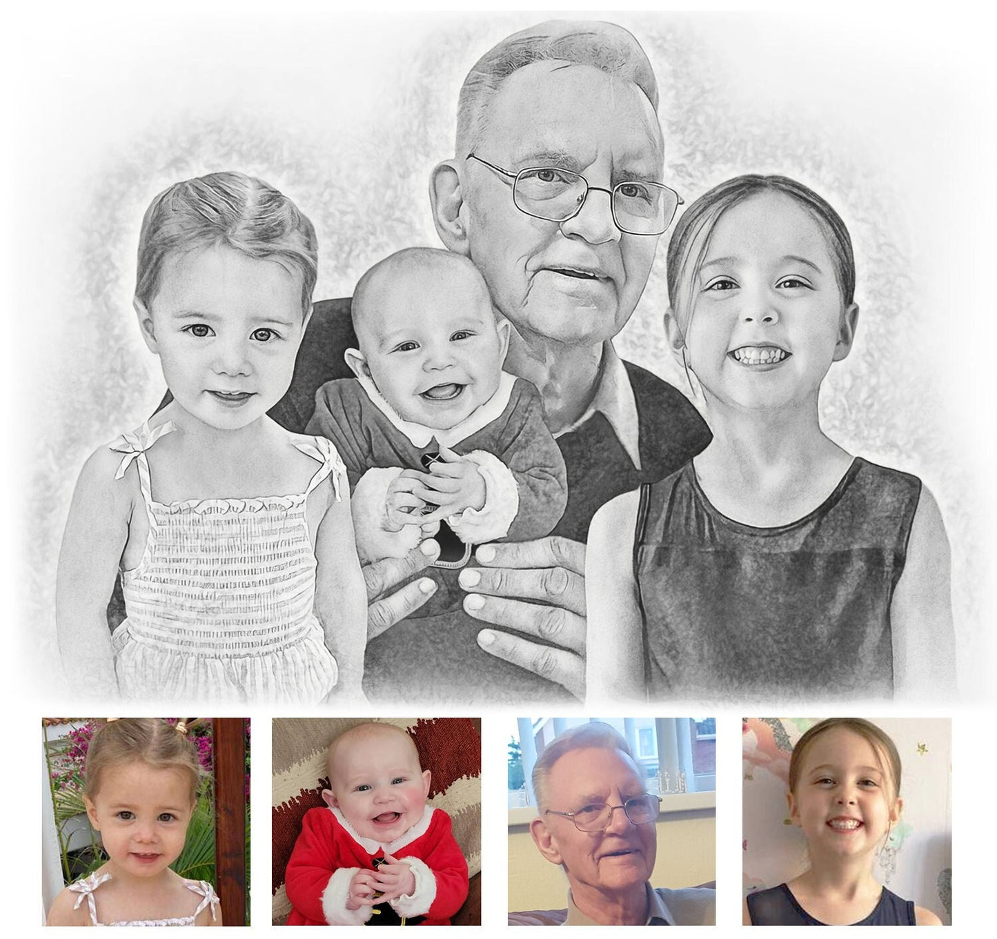 Personalised Group Sketch - Professionally created Custom Portrait From Your Photos - Artist sketching paper or canvas prints, perfect gift