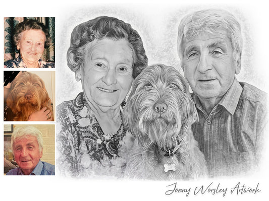 Personalised Group Sketch - Professionally created Custom Portrait From Your Photos - Artist sketching paper or canvas prints, perfect gift